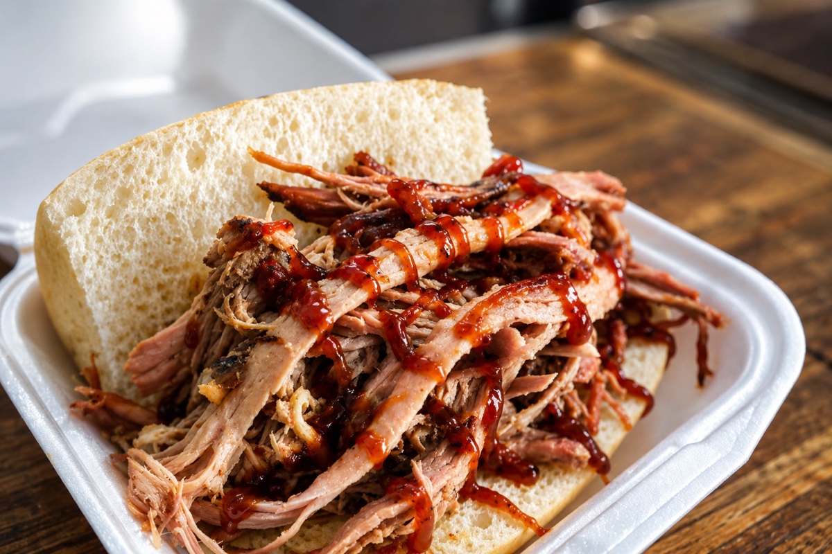 Pulled pork sandwich with barbecue sauce